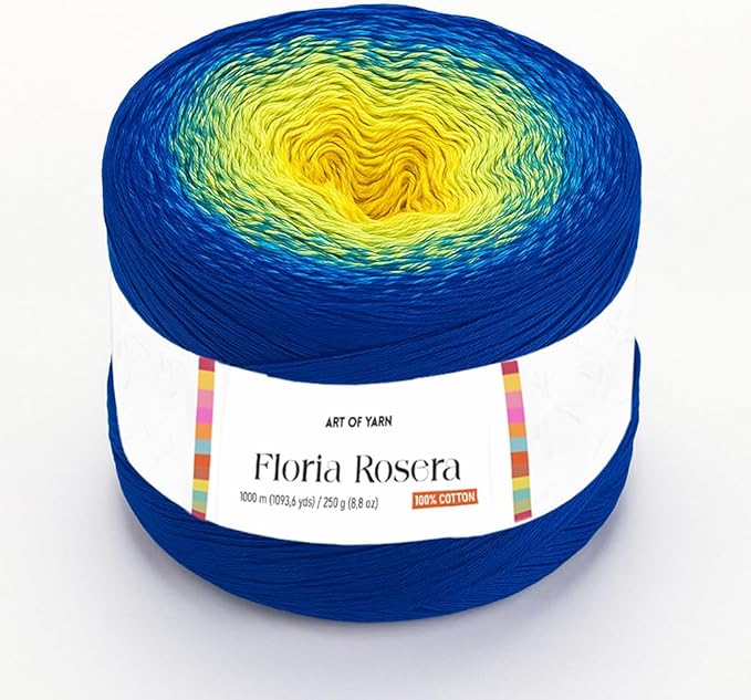 Floria Rosera Ombre 100% Cotton 250g (8.80oz) 1094 Yards Fine 1 Vibrant Multicolor Rainbow for Crochet Knitting Amigurumi Crafts Ideal for Spring Summer Projects Thick Soft