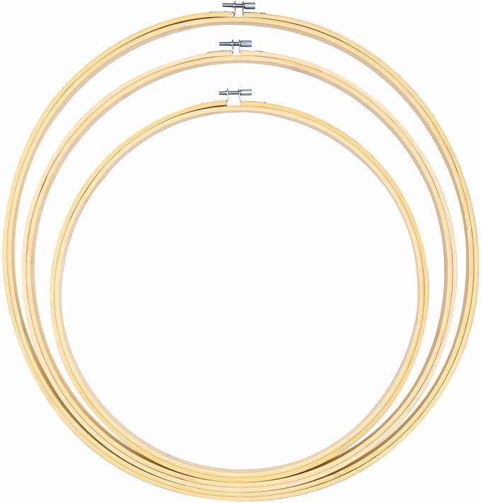 caydo 3 pieces 14/16/18inch large round embroidery hoops kit, cross stitch hoop ring for art craft handy sewing, wedding wreath, dream catch, and wall hanging decoration