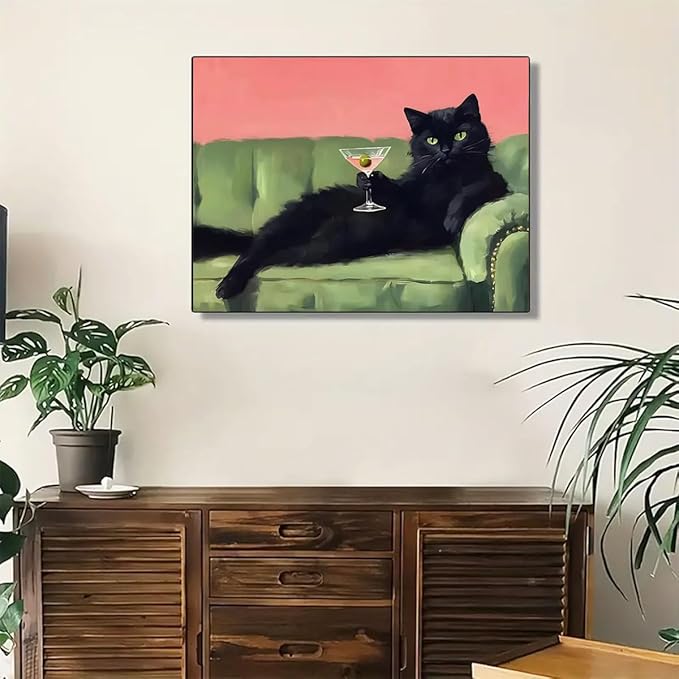 GEMFAMILY 5D Animal Cat Diamond Art Kits for Adults,Diamond Painting Kits for Funny Black Cat, DIY Full Round Drill Gem Art Craft for Adults for Home Wall Decor 12 x 16 Inch