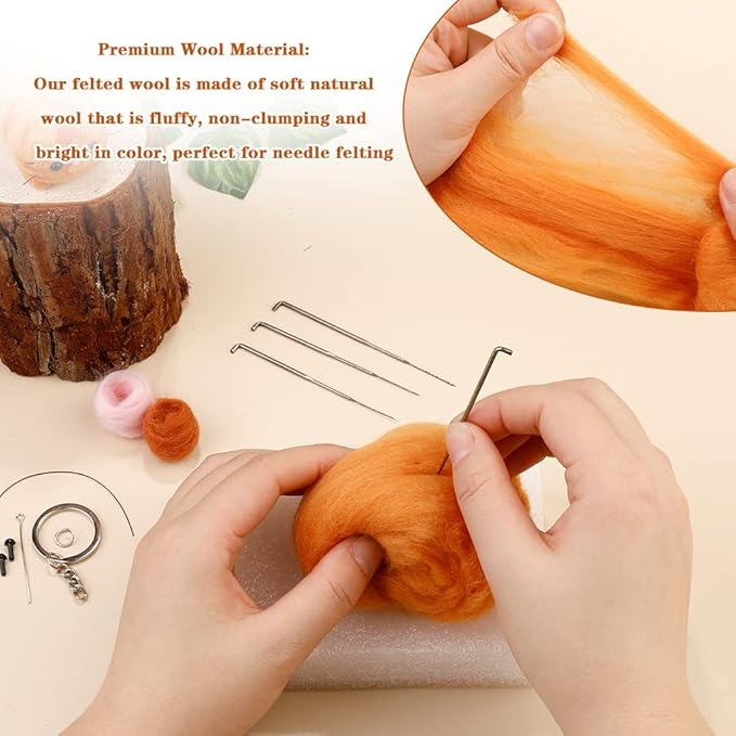 SHWAKK Needle Felting Kits, Needle Felting Starter Kit with Instructions, Felting Pad, Felting Wool, Felting Needles, Keychain and Split Ring for Craft Project and DIY Handmade