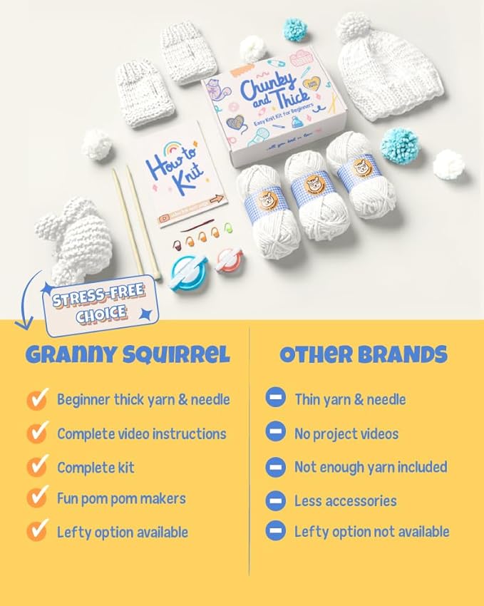 Complete Knitting Kit for Beginners - Learn to Knit Kit with Knitting Accessories Like Thick Beginner Ivory Yarn, Bamboo Needles for Beginners & More - Includes Video Tutorials & Written Guide