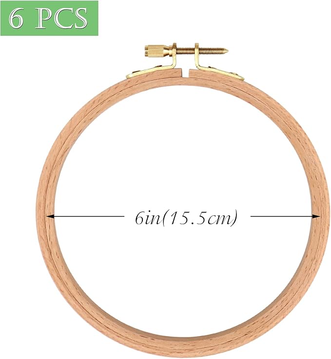 zocone 6 pcs beech wood embroidery hoops, wood circle hoop ring cross stitch hoop for embroidery, cross stitch, needlework, art craft handy sewing and christmas decoration (size-6")