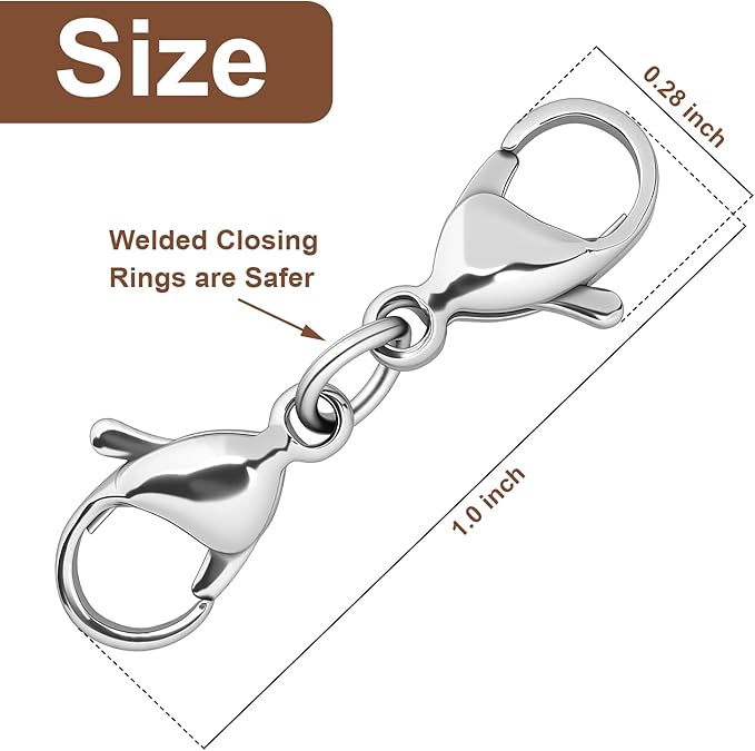 20pcs Double Lobster Claw Clasp Extenders for Necklaces and Bracelets, 1 Inch Stainless Steel Double End Connector for DIY Jewelry Repair and Making