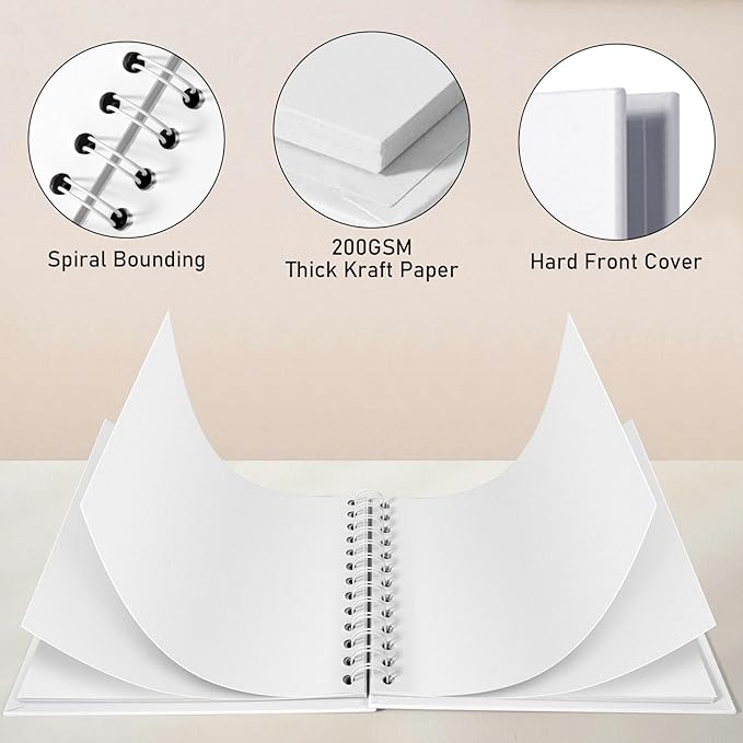 GOTIDEAL 7 x 7 Inch Scrapbook Album with Metallic Markers,40 Pages Kraft Paper Photo Albums for Wedding&Anniversary,Family DIY Scrap Books with Scrapbooking Stickers Corners(White)