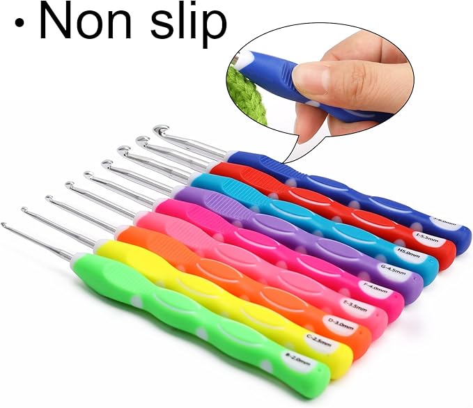 Looen Crochet Hooks Set-Yarn Needles Coloured Aluminum with Storage Case Rubbery Handle Ergonomic Comfort Grip DIY Craft Handmake Kit 47pcs