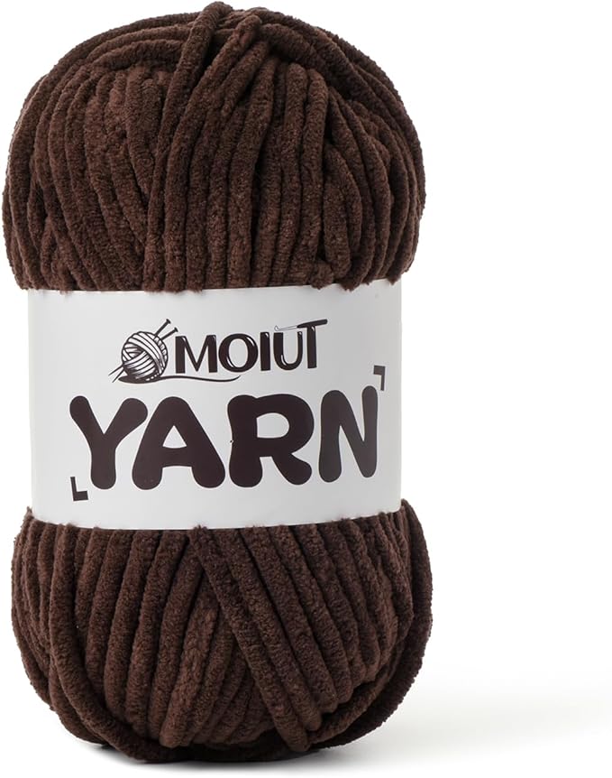 Fluffy Chenille Yarn for Crocheting, Chunky Velvet Yarns for Crochet Amigurumi, Baby Yarn for Crocheting Soft Blanket, 87.4yds /3.5 oz Bulky Yarns for Crafts/Hats/Shoes/Socks (Coffee)