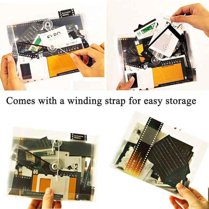 CraftBloom 94PCS Movie Film Scrapbook Paper for Journaling Supplies, Strip Photo Frame for Scrapbooking Kit, Waterproof PET Washi Quote Stickers for Bullet Junk Journal Collage Planner DIY Craft