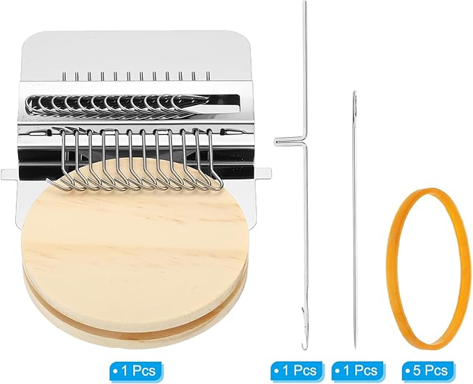 PATIKIL 12 Hooks Mini Weaving Machines Kit, Metal Quickly Small Darning Weave Tool with Accessories for Mending Knitting Stitching Clothes DIY, Style 1