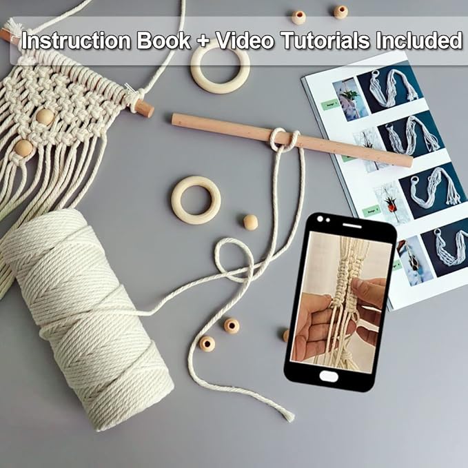 easy macrame kits for adults beginners supplier wood beads,rings,wooden dowel for macrame plant hangers,boho wall hanging with instruction book for starters christmas crafts for adults