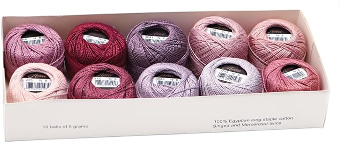 Size 8 Double Mercerized Egyptian Long Staple Cotton Pearl Thread Ball 5 Grams Rainbow Color Embroidery Thread 10 Colors per Box for Crochet Hardanger Cross Stitch Hand Embroidery (Set L)