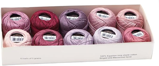 Size 8 Double Mercerized Egyptian Long Staple Cotton Pearl Thread Ball 5 Grams Rainbow Color Embroidery Thread 10 Colors per Box for Crochet Hardanger Cross Stitch Hand Embroidery (Set L)