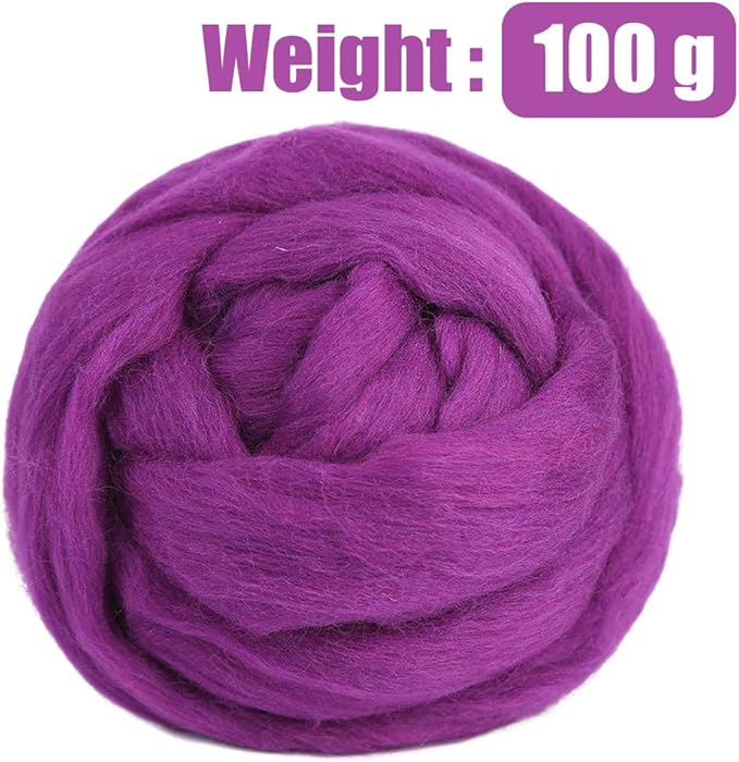 3.53oz Wool Roving, Fiber Roving Wool Top, Needle Felting Supplies, Pure Wools, Chunky Yarn, Spinning Wools for Needle Felting Wet DIY Hand Spinning (Purple)