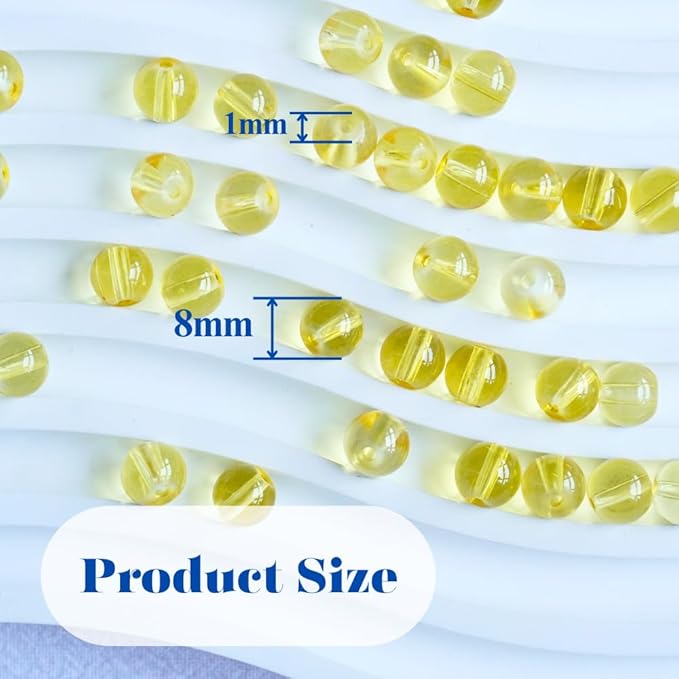 Jabrand 150pcs Beads Kit, 8mm Transparent Glass Beads Clear Round Crystal Beads for Bracelet Making Jewelry DIY Crafts Supplies (Yellow)