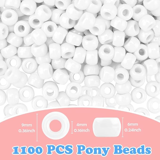 qpixvb 1100pcs white pony beads,friendship bracelet beads kit,bead for jewelry making and bracelets making,braid hair bead for crafts,small,white jewelry making supplies for adults