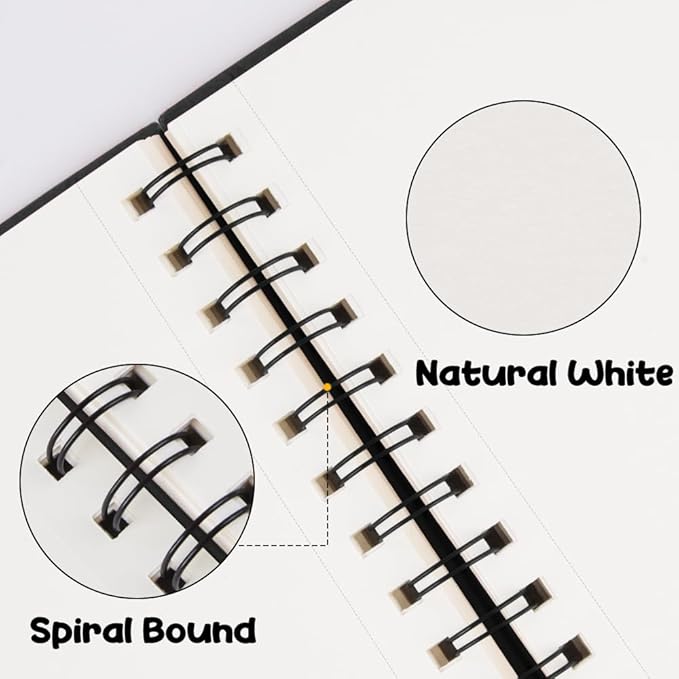 5.8x8.3in Sketch Book, 60Sheets Spiral Bound Notebooks, Natural White 92lbs/150gsm Acid-Free Drawing Paper for Painting,Sketching, Professional Sketch Pad for Artists, Beginners. NW-Black