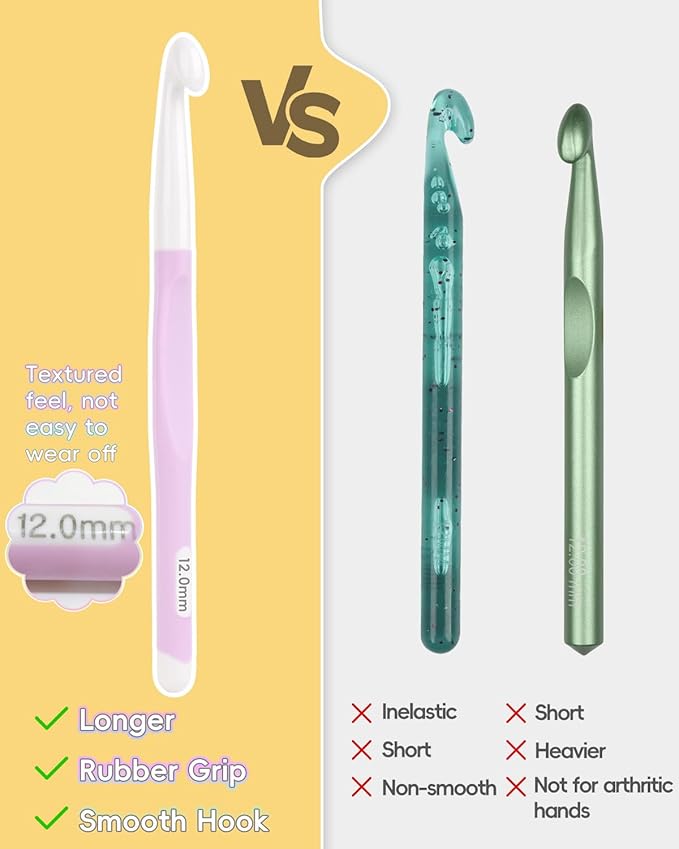 Aeelike Crochet Hooks 8mm, 10mm, 12mm,15mm, 20mm, Ergonomic Crochet Hooks Set with Large Rubber Handle for Chunky Yarn Weaving Blanket DIY Crafts,Ideal Gift