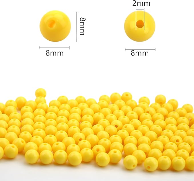 bonny boxx 500pcs 8mm smooth yellow acrylic round beads, plastic resin bubblegum balls chunky gumball beads for necklace and bracelet making, crafting supplies