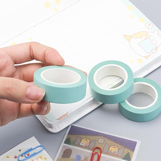 NatSumeBasics 3 Mint Green Washi Tapes Plain Decorative Masking Tape 32 Feet Self-Adhesive Tapes for Packaging Decor Journals Scrapbooks Planners (Mint Green)