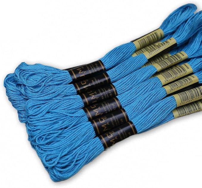 Pack of 12 Premium Embroidery Thread | 100% Egyptian Cotton Premium Skeins | Cross Stitch Embroidery Floss | Oeko TEX Certified Stranded Cotton | Ideal for Arts & Crafts (Electric Blue 433)