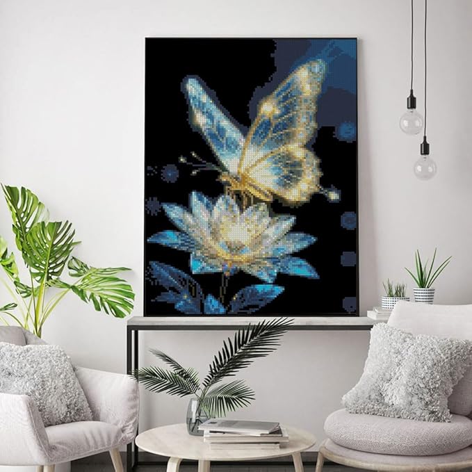 Butterfly Flower Stamped Cross Stitch Kits Flower Cross Stitch Patterns,Dimensions Cross Stitch Kits Embroidery Kit Arts and Crafts for Beginners 15.7x11.8 inch