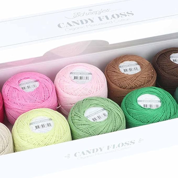 Scheepjes Candy Floss Color Pack, 10 x 20 g Mercerized Cotton Yarn, Greens