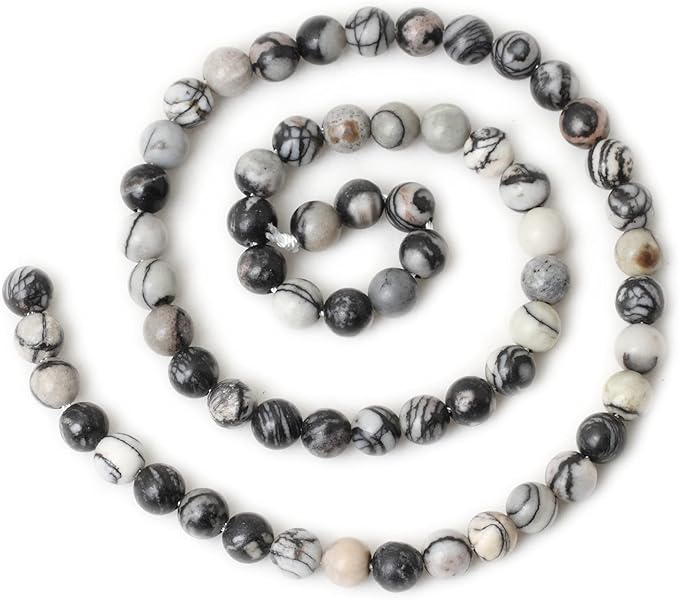cheavian 60pcs 6mm natural black network zebra stone round loose beads for jewelry making diy bracelet necklace materials 1 strand 15"