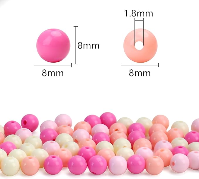 500pcs 8mm mixed color acrylic round beads, assorted plastic gumball bubble gum beads with hole pastel loose beads bulk for jewelry diy making crafting supplies (pink series)