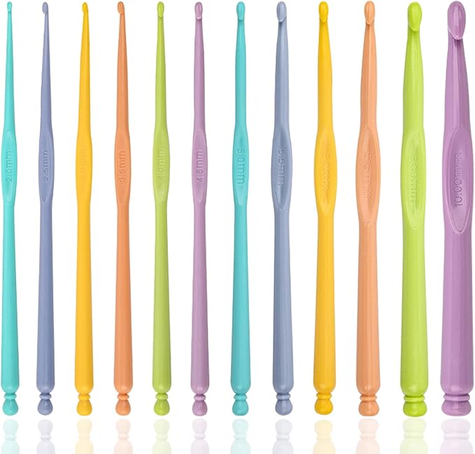 Plastic Crochet Hooks 12 pcs Different Sizes (2.0mm - 10.0mm) Crochet Needles QLRFFLJOY Colorful Crochet Hook Set DIY Yarn Weaving Tools for Scarf Hat Gloves Knitting