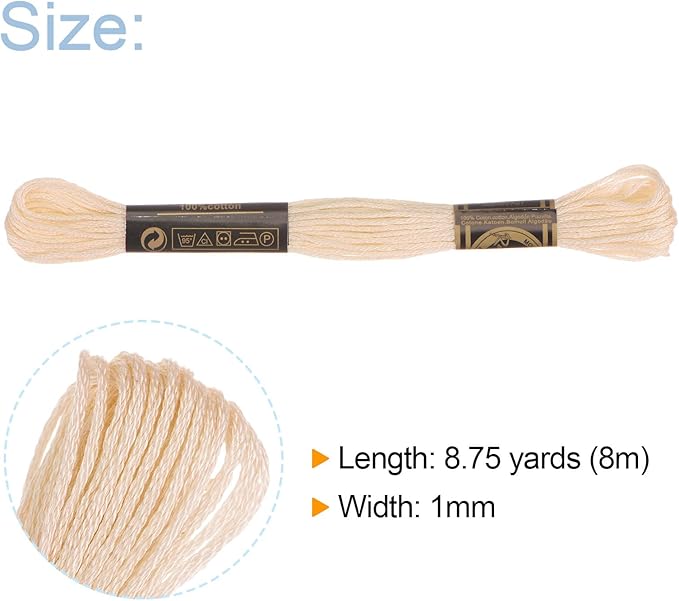 HARFINGTON 12 Skeins Embroidery Floss 8m Each Egyptian Long Fiber Cotton Cross Stitch Thread 26S/2x6 for Embroidery Projects Bracelet, Beige