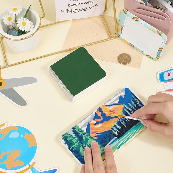 2Pcs 3.2" x 3.2" Mini Drawing Sketchbook Small Watercolor Notebook Green Paper Blank Square Portable Water Color Travel Journal Art Pad Sketchbooks for Painting Traveler Student Supplies