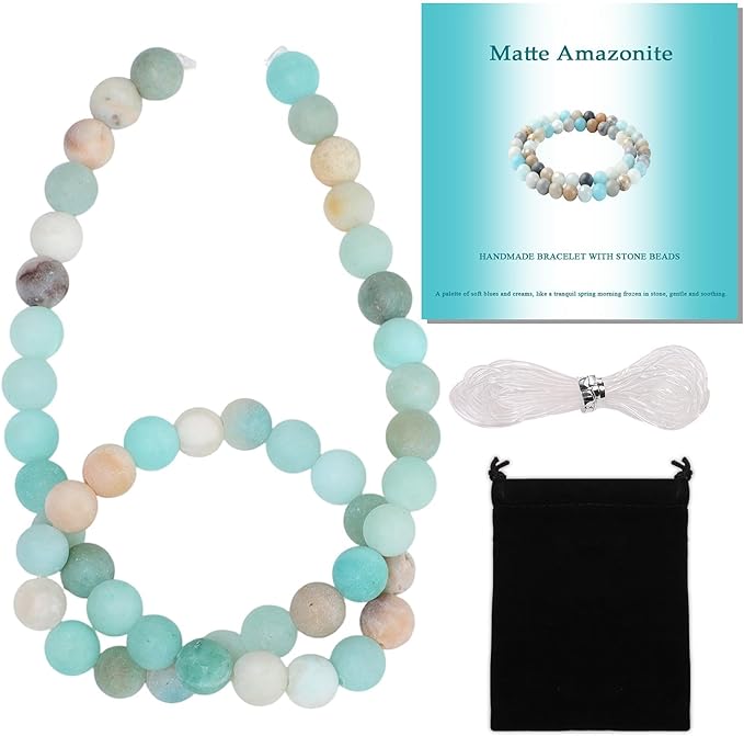 Stone Beads, 45pcs Matte Amazonite, 8mm Round Loose Beads for Jewelry Making, Bracelets, with Bag, String & Card