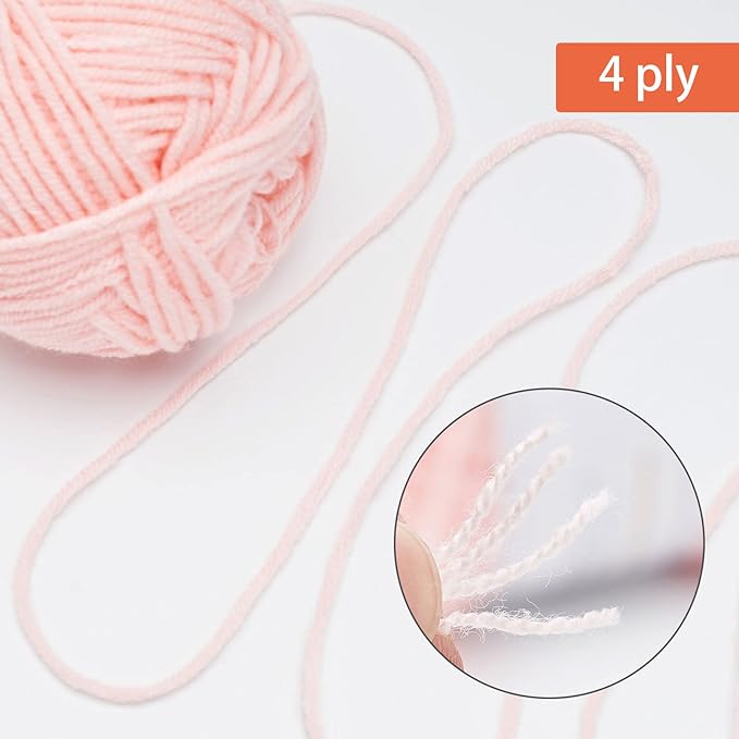 NICEEC 300g Soft Assorted Colors Yarn - Sport Weight,100% Acrylic, 4 Ply, Bonbons Yarn for Crochet & Knit, DIY Project Starter Kit for Kids or Adults(Total 870yds) - Light Pink