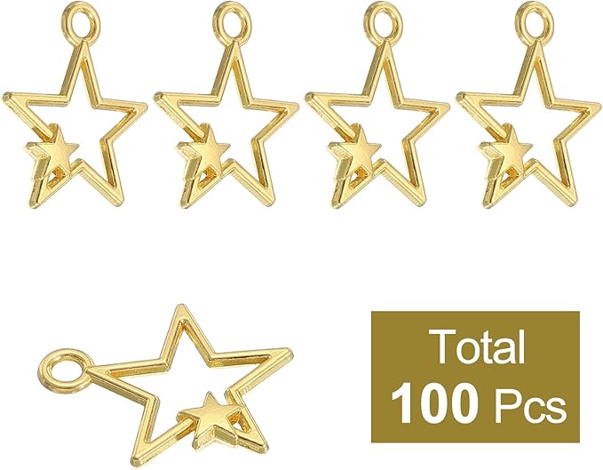 uxcell 100Pcs Alloy Open Bezel Pendants, Star Open Back Hollow Frame Pendant Geometric for Resin Jewelry Making Earrings Necklace Bracelet DIY, Gold