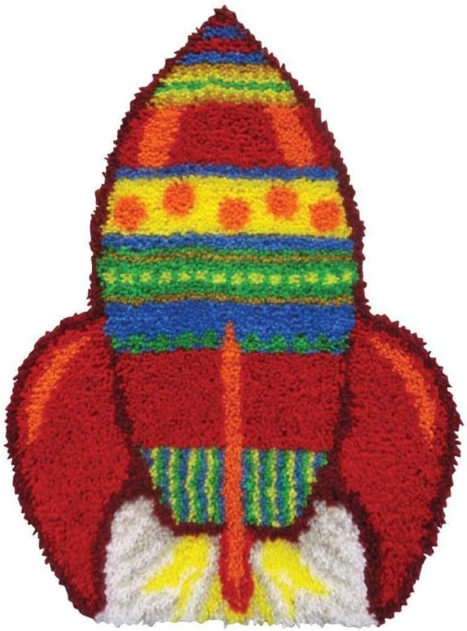 LAPATAIN Latch Hook Kits DIY Crochet Yarn Kits,Rocket Carpet Embroidery Hook Rug Kit Needlework Sets Cushion for Adults Home Decor 20.5x15inch