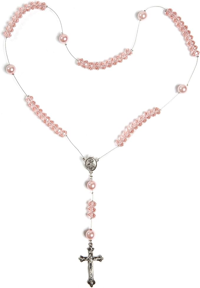 Linpeng Pink Crystal Bead Box Rosary Necklace DIY kit, Rhodochrosite