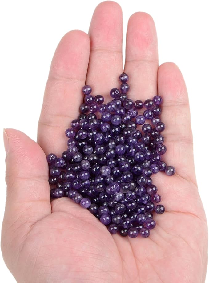 bymitel 210pcs natural crystal beads stone gemstone round energy healing loose beads with stretch cord for jewelry making bracelets anklets (amethyst, 4mm 210pcs)