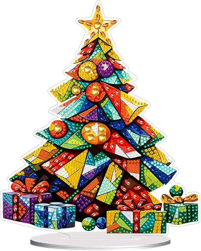 hyzsj DIY Diamond Desktop Ornament Christmas Tree, Crystal Diamond Art Painting Tabletop Ornaments Single Sided, Diamond Ornament for Adult Beginner Home Office Decor Crafts Gift