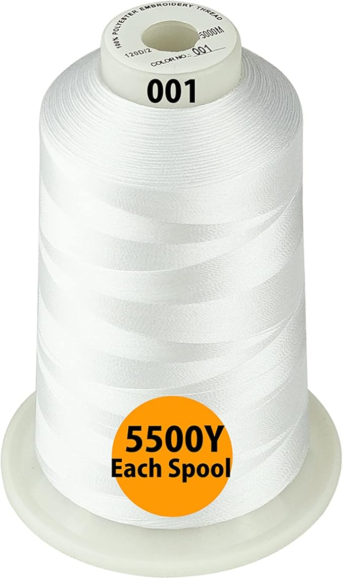 Simthread - 33 Selections - Various Assorted Color Packs of Polyester Embroidery Machine Thread Huge Spool 5500Y for All Purpose Sewing Embroidery Machines - 1White+1Black