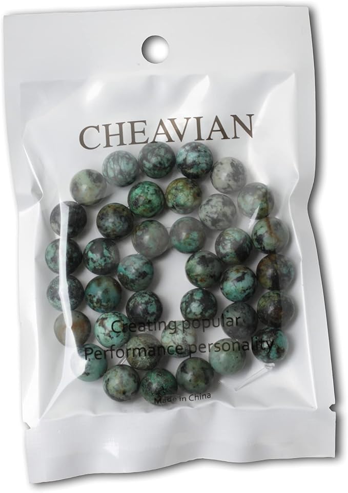 cheavian 35pcs 10mm natural african turquoise stone gemstone round loose beads for jewelry making diy bracelet necklace materials 1 strand 15"