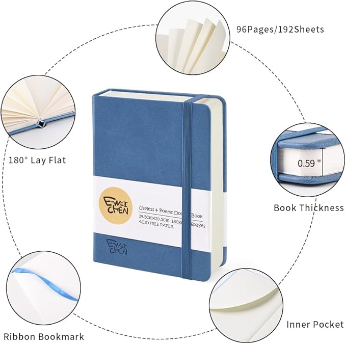 Small Blank Notebook, 96Pages, Hardcover Sketch Book for Drawing, 5.7x4.1 Pocket Journal Notebook for Travel, 180gsm Thick Paper Diary Notebooks for Work, Leather Cover Memo for Writing. Deep Blue
