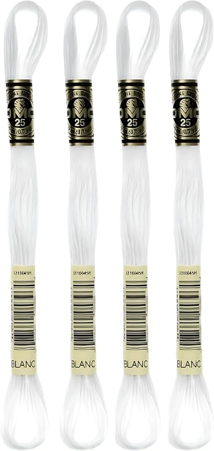 DMC Embroidery Floss Mouline Special Black (310), Cream(712), White(Blanc) -3 Colors Thread Bundle with DMC Embroidery Hand Needles 3-9, INCELER Supplies