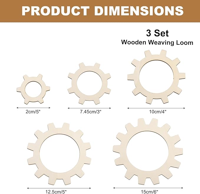MECCANIXITY 5pcs Weaving Loom, 2" 3" 4" 5" 6" Round Gear Shape Weaving Loom Kit for DIY Crafting Hanging Decor Woven Tapestry Knitted Crafts Making
