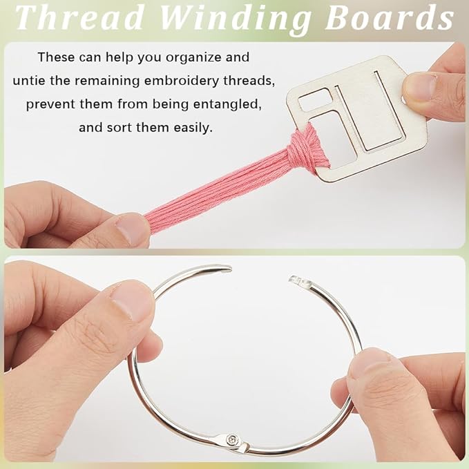 GORGECRAFT 100Pcs Wood Floss Thread Embroidery Cross Stitch Chips Organization Wooden House Shape Floss Bobbins Board Card 2x1.6 Inch with Floss Ring for Cross Cotton Craft DIY Sewing Storage
