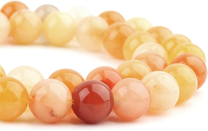 Natural Stone Beads for Jewelry Making - 8mm Gemstone Round Beads for Bracelets(45-47pcs, Golden Silk Jade)