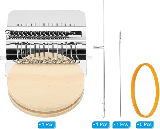 PATIKIL 14 Hooks Mini Weaving Machines Kit, Metal Quickly Small Darning Weave Tool with Accessories for Mending Knitting Stitching Clothes DIY, Style 1