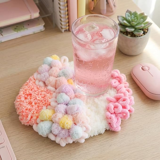 beausougon DIY Latch Hooking Craft 3D Coaster Set with Moss Design， Crochet Kit for Adults