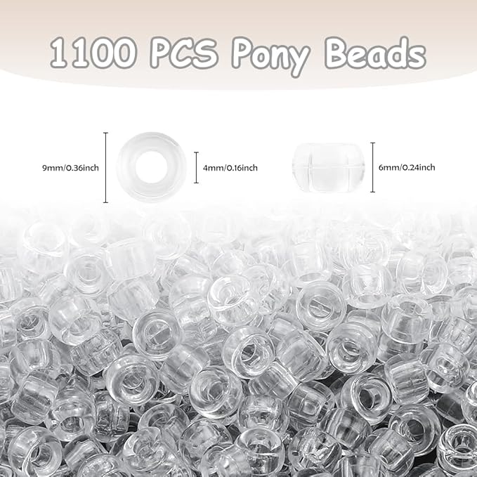 pony beads 1100 pcs,beads for bracelets making,plastic bead for crafts,hair bead for braids for girls,gifts for girls,christmas girl gifts (clear)