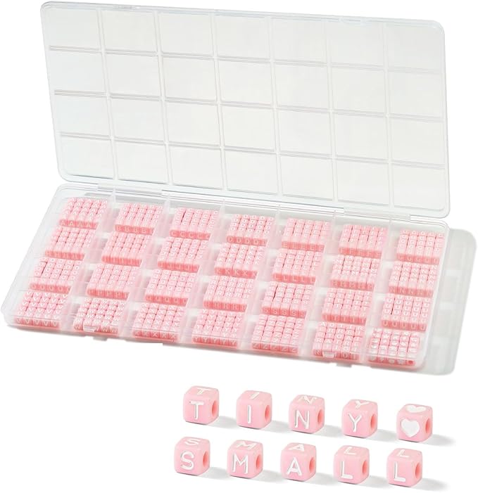 700 Pcs Pink Small Letter Beads, 5×5mm Tiny Square Alphabet Beads for Bracelet Making, Mini Pink Letter Bead for Jewelry Making, Small Bead for Bracelets, Necklaces, Earrings and Crafts