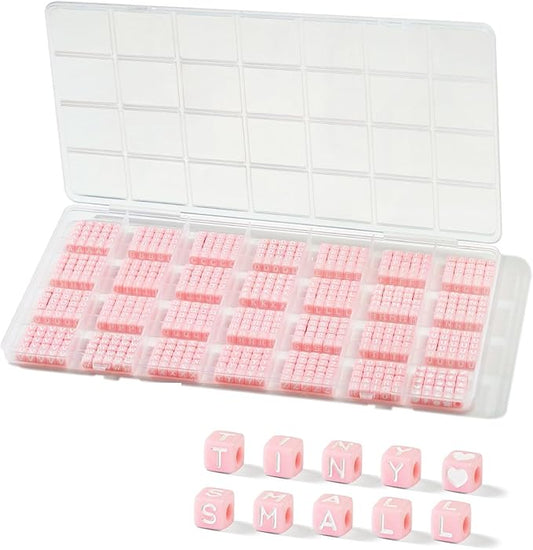 700 Pcs Pink Small Letter Beads, 5×5mm Tiny Square Alphabet Beads for Bracelet Making, Mini Pink Letter Bead for Jewelry Making, Small Bead for Bracelets, Necklaces, Earrings and Crafts