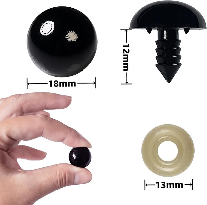 Hukiwow 320Pcs 18mm Safety Eyes and Washers 18 mm Safety Eyes for Crocheting Black Big Crochet Eyes Large Craft Eyes Plastic Eyes for Animals Doll